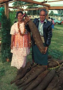 Tongan farmer showing off his prized yams. Photo: James Foster