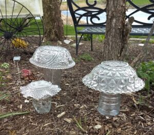 Three DIY glass mushrooms